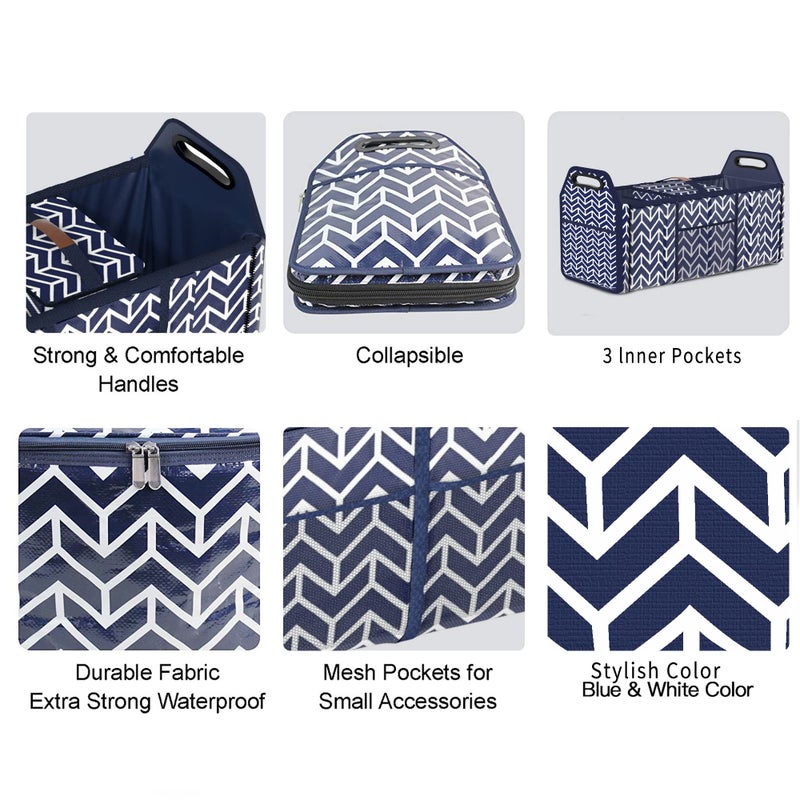 Orionstar Trunk Organizer, Foldable Car Storage Bag Portable Insulation Cooler Bag Collapsible Vehicle Organizer Divider Storage Totes with 3 Compartment Cargo Tote for Groceries Caddy SUV, Navy Blue - Image 5